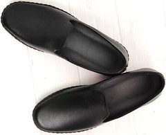 Стиль смарт кэжуал модные мужские туфли слипоны черные кожаные Broni M36-01 Black.
