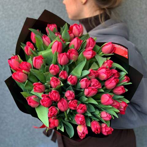 51 red peony tulips, Flowers: Tulip pion-shaped