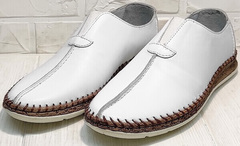 Мужские кожаные туфли мокасины летние business casual для мужчин Luciano Bellini 91724-S-304 All White.