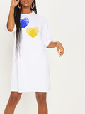 Платье-футболка белое с удлиненным рукавом Hearts print UA Love&Live фото 1