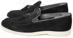 Чорні туфлі лофери чоловічі замшеві. Стильні туфлі на випускний Luciano Bellini Black Suede.
