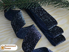 Стрічка оксамитова зі СРІБНИМ люрексом люкс темний сапфір