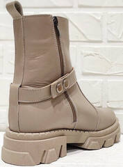 Бежевые зимние челси ботинки женские кожаные AVK – 969 Vison Light.