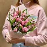 Photo of Bouquet of tulips and chamelaucium «Pink note»