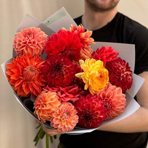 Mix of 15 bright dahlias «Fiery», Flowers: Dahlia, 15 pcs.