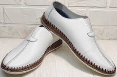 Мужские кожаные слипоны туфли летние business casual для мужчин Luciano Bellini 91724-S-304 All White.