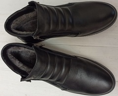 Кожаные ботинки мужские зимние. Черные зимние ботинки на цигейке  IKOS-1362-1