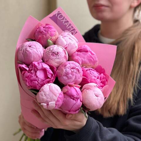 11 luxurious peonies of the Sarah Bernhardt & Dinner Plate varieties in a bouquet «Dinner at Sarah's», Flowers: Paeonia of Sarah Bernhardt & Dinner Plate varieties - 11 pcs.