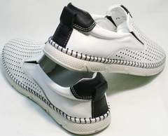 Красивые слипоны туфли мужские летние кожаные Ridge Z-441 White Black.