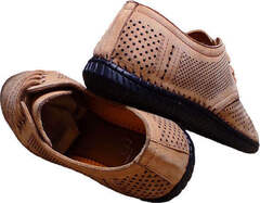 Туфли с перфорацией мужские мокасины кэжуал стиль Luciano Bellini S203 – Beige Nubuk.