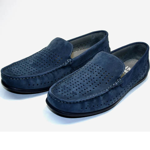 Летние туфли без каблука. Кожаные мокасины мужские голубые IKOC Blue