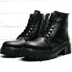 Черные ботинки кожаные женские зимние Frenzony 701-20 Black Leather&Fur.