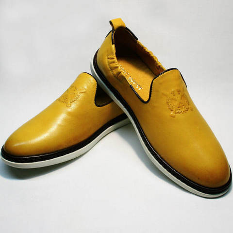 Модные туфли слиперы. Мужские летние туфли желтого цвета KingWest-YellowWhite.
