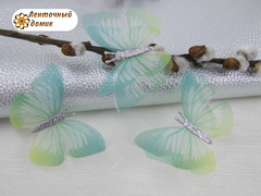 Бабочки шифоновые с серебряным тельцем аквамарин  №6