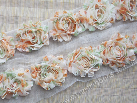 Шифоновые шебби-розы оранжевые цветы диаметр 6 см