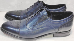 Синие оксфорды туфли под костюм мужские Ikoc 3805-4 Ash Blue Leather.