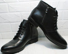 Черные мужские ботинки классика зимние Ikoc 3640-1 Black Leather.