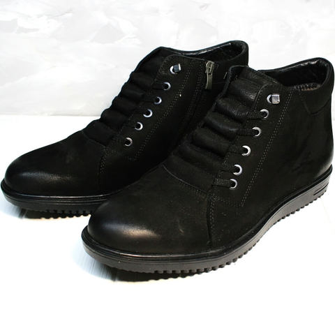 Кожаные ботинки с мехом. Мужские зимние ботинки черные Luciano Bellini WB
