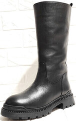 Кожаные ботинки женские полусапожки зима Evromoda 020-927-001 Black.