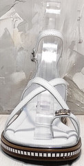 Кожаные женские босоножки сандали через палец женские Evromoda 454-402 White.