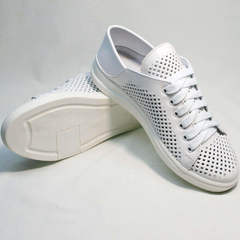 Белые кеды туфли кожаные женские с перфорацией ZiKo KPP2 Wite.