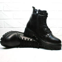 Черные кожаные ботинки женские зимние Frenzony 701-20 Black Leather&Fur.