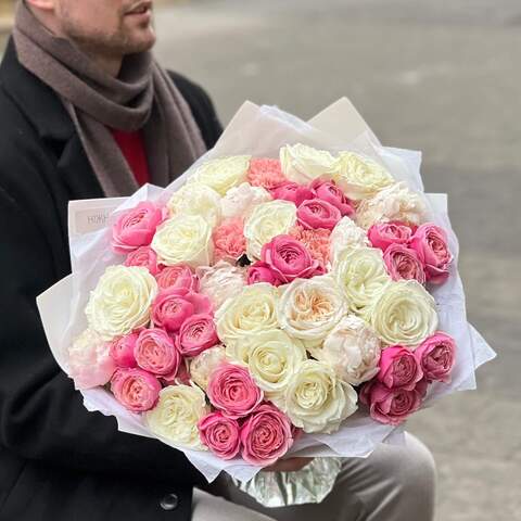 Photo of Large bouquet with peonies and peony roses «Pink Chocolate»