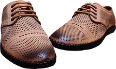 Летние мокасины туфли на шнурках стиль кэжуал мужской Luciano Bellini S203 – Beige Nubuk.