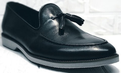 Черные кожаные лоферы туфли мужские классические Luciano Bellini 91178-E-212 Black.