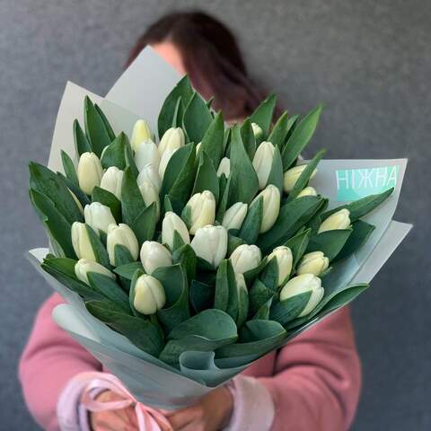 Букет из тюльпанов «Утро», Цветы: Тюльпан белый, 35 шт.