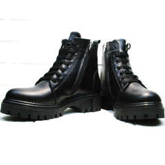 Кожаные ботинки женские зимние на шнуровке Frenzony 701-20 Black Leather&Fur.