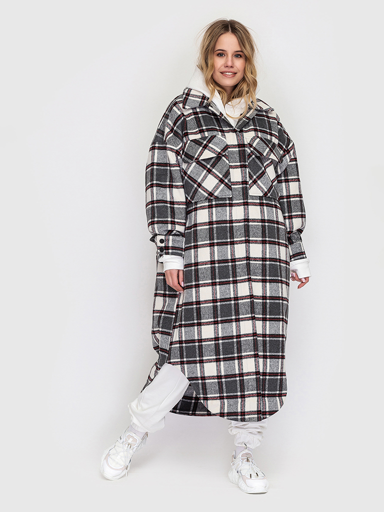Пальто утепленное синтепоном в клетку YOS от украинского бренда Your Own Style