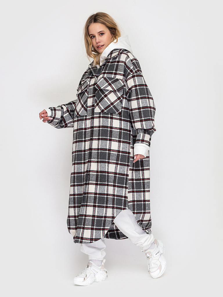 Пальто утепленное синтепоном в клетку YOS от украинского бренда Your Own Style