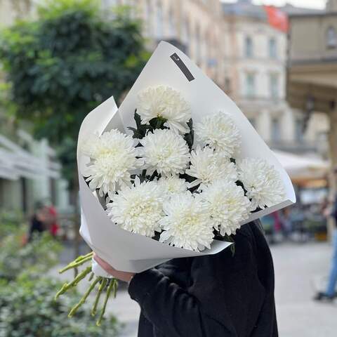 Photo of 11 Antonov chrysanthemums in a bouquet «White whim»