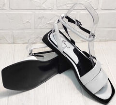 Белые босоножки на низком ходу сандалии женские кожаные Brocoli H1886-9165-S873 White.
