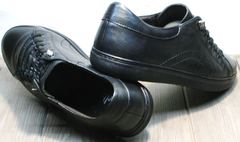 Городские кроссовки на резинке мужские черные кожаные на осень Novelty 5235 Black