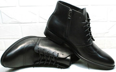 Модные черные ботинки кожаные мужские Ikoc 3640-1 Black Leather.