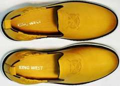 Красивые летние туфли слиперы мужские King West 053-1022 Yellow-White.