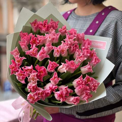 Романтичний букет із ніжних хвилястих тюльпанчиків «Ти моя солодка!», Квіти: Тюльпан, 51 шт.
