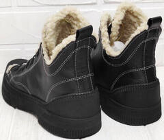 Женские зимние ботинки кеды черные. Кожаные кеды на меху. Высокие кеды ботинки осень зима Phany Black.