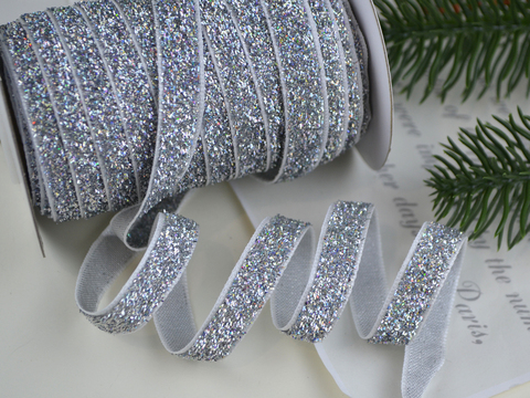 Стрічка оксамитова з люрексом срібна з переливом ширина 1 см
