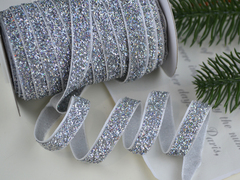 Стрічка оксамитова з люрексом срібна з переливом ширина 1 см