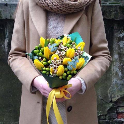 Bouquet with Tulips and Hypericum