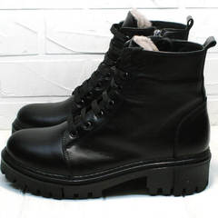 Черные ботинки женские натуральная кожа натуральный мех Frenzony 701-20 Black Leather&Fur.