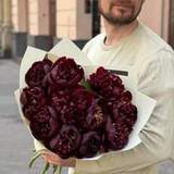 Photo of Bouquet of 11 rich burgundy peonies «Cherry in chocolate»