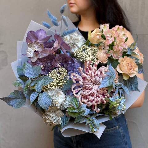 Photo of Pastel bouquet with chrysanthemum «Foggy Lviv»