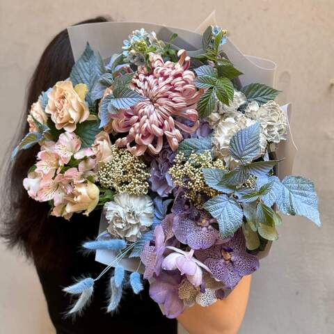 Photo of Pastel bouquet with chrysanthemum «Foggy Lviv»