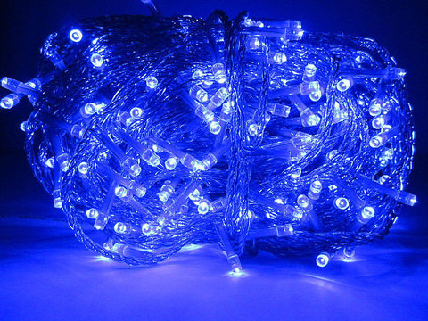 LED гирлянда нить на силиконовом прозрачном проводе синяя 30 метров 300 led