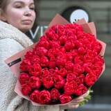 Photo of 61 peony shaped tulips in a bouquet «Perfect Red»