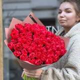 Photo of 61 peony shaped tulips in a bouquet «Perfect Red»